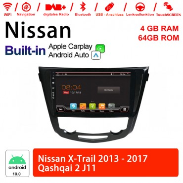 10.2 Zoll Android 10.0 Autoradio / Multimedia 4GB RAM 64GB ROM Für Nissan X-Trail J11 Qashqai 2013-2017 Built-in Carplay