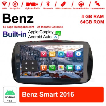 9 Zoll Android 10.0 Autoradio / Multimedia 4GB RAM 64GB ROM Für Benz Smart 2016 Mit DSP Built-in Carplay Android Auto