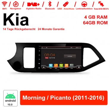 8 Zoll Android 10.0 Autoradio / Multimedia 4GB RAM 64GB ROM Für Kia Morning / Picanto 2011-2016 Mit WiFi NAVI Bluetooth USB