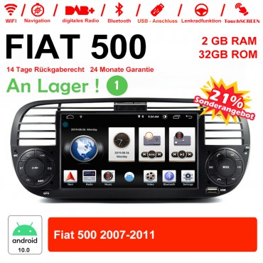 6.2 Zoll Android 10.0 Autoradio / Multimedia 2GB RAM 16GB ROM Für Fiat 500 2007-2011 Mit WiFi NAVI Bluetooth USB Schwarz