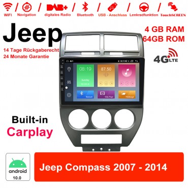 9 Zoll Android 10.0 Autoradio / Multimedia 4GB RAM 64GB ROM Für Jeep Compass 2007 - 2014  Mit WiFi NAVI Bluetooth USB