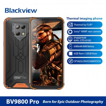 Blackview BV9800 Pro Rugged Handy 6 GB + 128 GB Wärmebildbild und Fingerabdruck-Identifikation 6,3 Zoll, Android 9.0 Pie Helio P70 Octa Core bis zu 2,3 GHz GSM & WCDMA & FDD-LTE