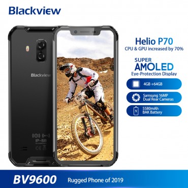 Blackview 2019 Neue BV9600 Wasserdichte Handy Helio P70 Android 9.0 4GB + 64GB 6,21 "19:9 AMOLED 5580mAh Robuste Smartphone Grau
