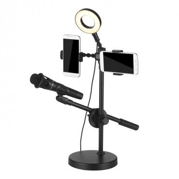 Selfie Ring Light mit Telefonhalter und Mikrofonständer 3 Lichtmodi 9 Helligkeitsstufe für Video Live Stream Broadcast USB Powered