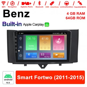 9 Zoll Android 10.0 Autoradio / Multimedia 4GB RAM 64GB ROM Für Mercedes Benz Smart Fortwo 2011 - 2015 Mit WIFI NAVI Built-in Carplay