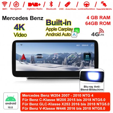 12,5 Zoll Qualcomm Snapdragon 625 8 Core Android 10.0 4G LTE Autoradio / Multimedia 4GB RAM 64GB ROM Für Mercedes Benz C GLC V Class 2015 - 2018 Mit WiFi NAVI Bluetooth USB,Built-in Carplay